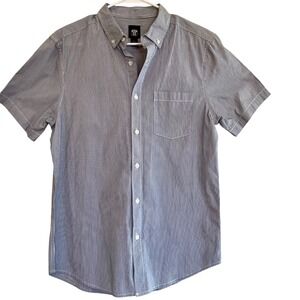 Route 66 Mens Blue White Micro Stripe Short Sleeve Button Down Shirt  M Nautical